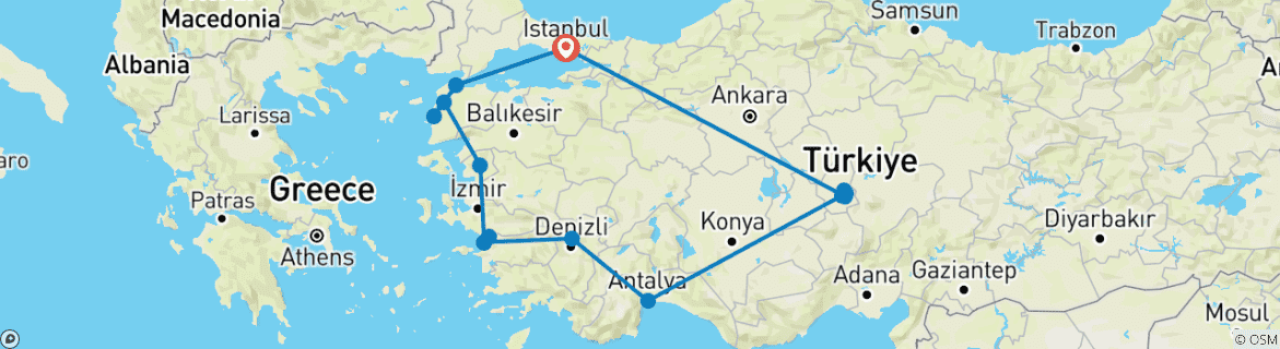 Image d'une carte montrant l'itinéraire du circuit