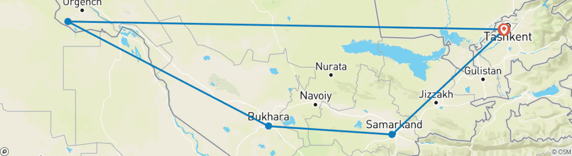 Image of a map showing the route of the tour