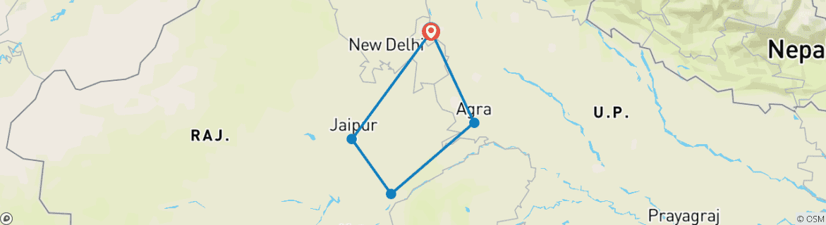 Carte du circuit Aventures à Ranthambore - Safari animalier avec le Triangle d'Or - 7 jours
