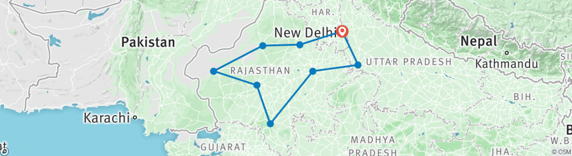 Map of Rajasthan Travel Service for 14 Days