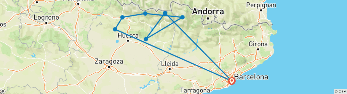 Map of "Ancient Paths" Hiking in Spanish Pyrenees