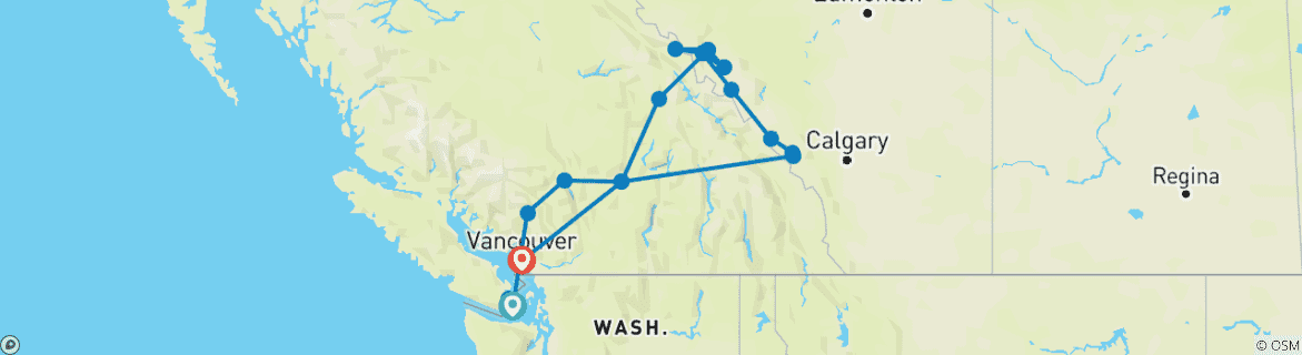 Image of a map showing the route of the tour