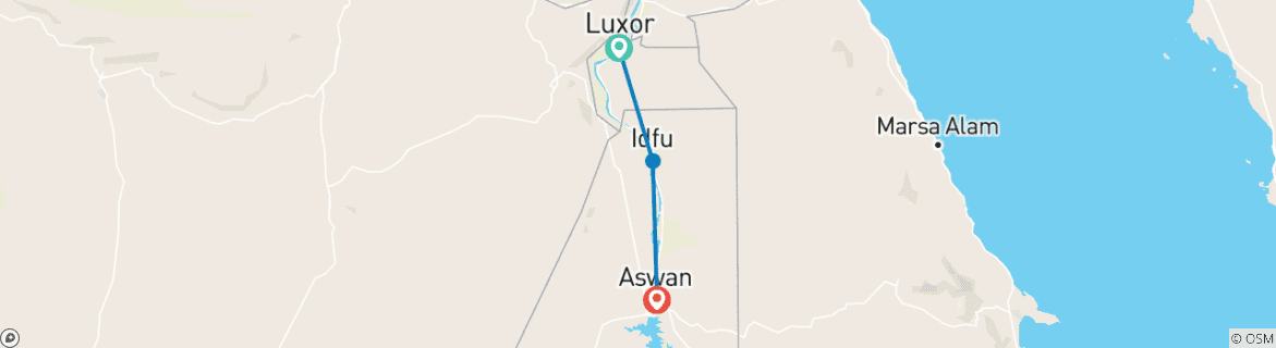 Kaart van Nijl-cruise - vanuit Luxor - incl. rondleidingen & excursie naar Abu Simbel - 4 dagen