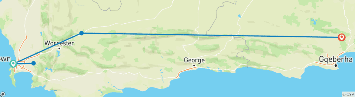 Karte von Kapstadt 5-Tage Attraktionstouren: Hubschrauberrundflug, Weinverkostung, Cape Point , Aquila Safari & Addo Elefant