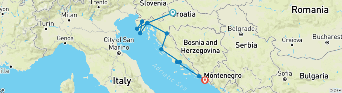 Map of Croatian Rhapsody Tour