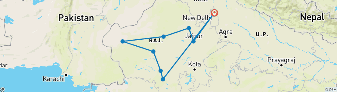 Image d'une carte montrant l'itinéraire du circuit
