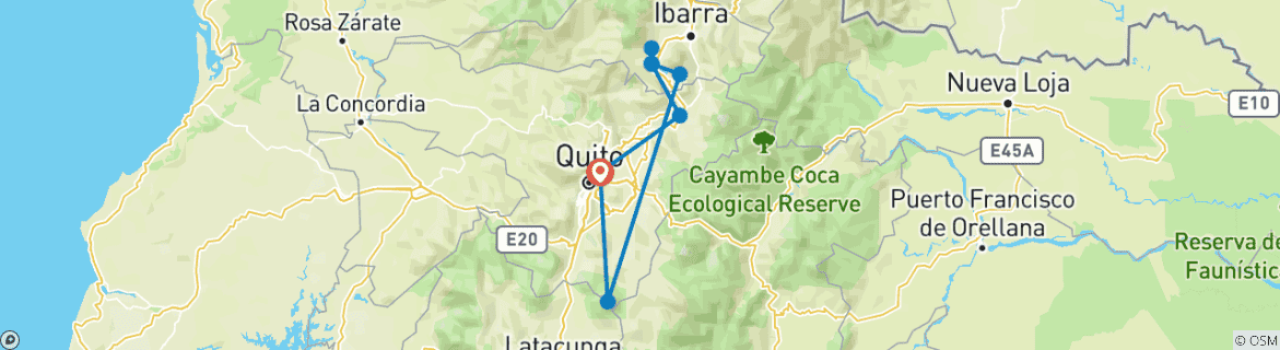 Map of Ecuador Luxury Haciendas 8 Days Tour