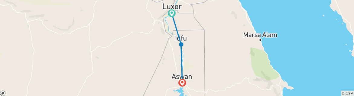 Kaart van 5-daagse 4-nachten Nijlcruise van Luxor naar Aswan