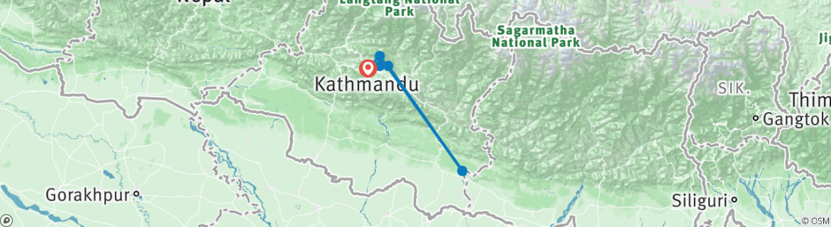 Carte du circuit Trek Chisapani Nagarkot