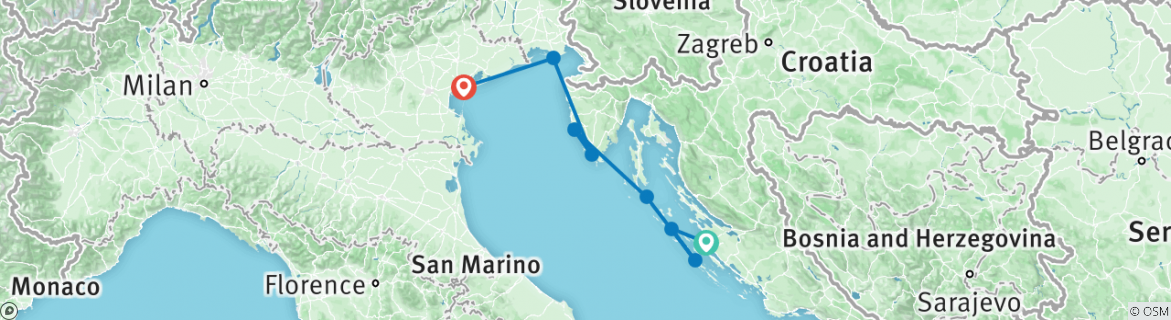 Karte von Segeln von Kroatien nach Italien