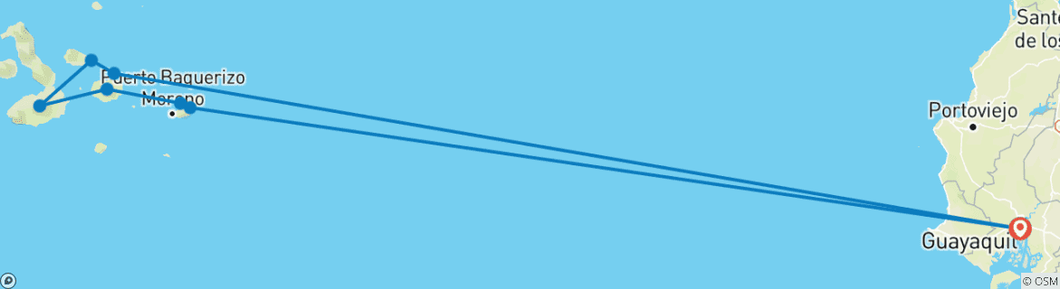 Image of a map showing the route of the tour