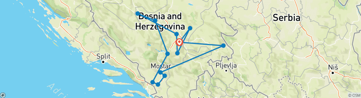 Map of Bosnia tour | 8 days tour in this gorgeous country