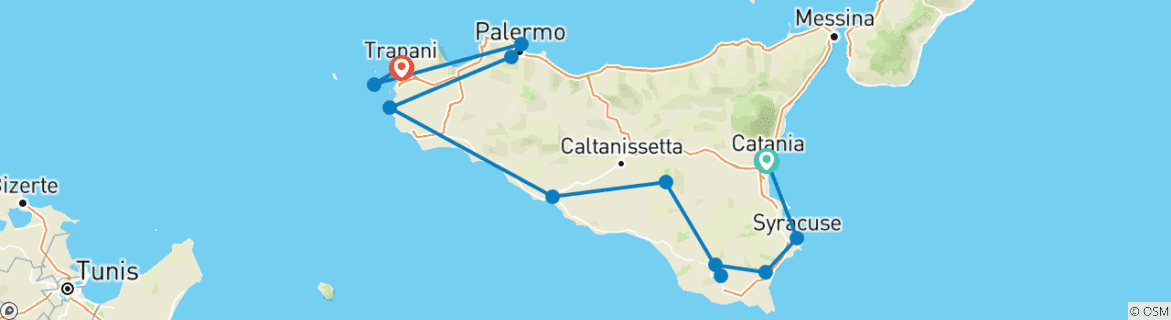 Carte du circuit Sicile et îles égéennes - 10 jours/9 nuits - au départ de Catane