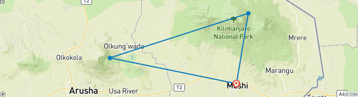 Image of a map showing the route of the tour