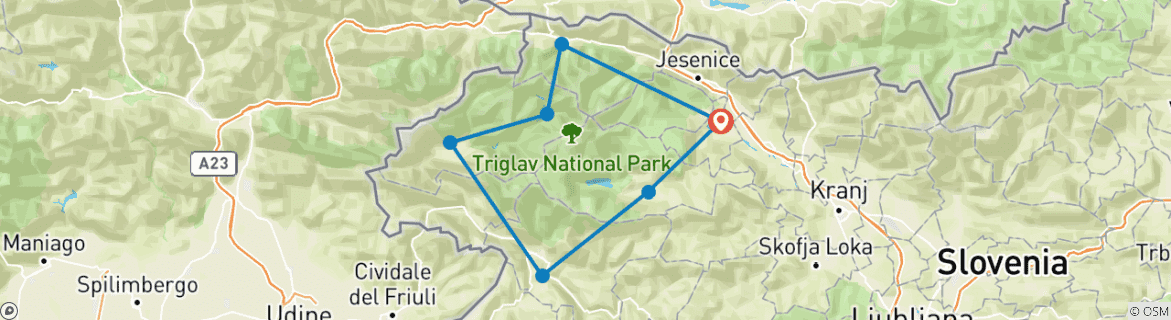 Foto van een kaart met de route van de rondreis