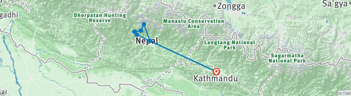 Mapa de Excursionismo al Santuario del Annapurna 14 días