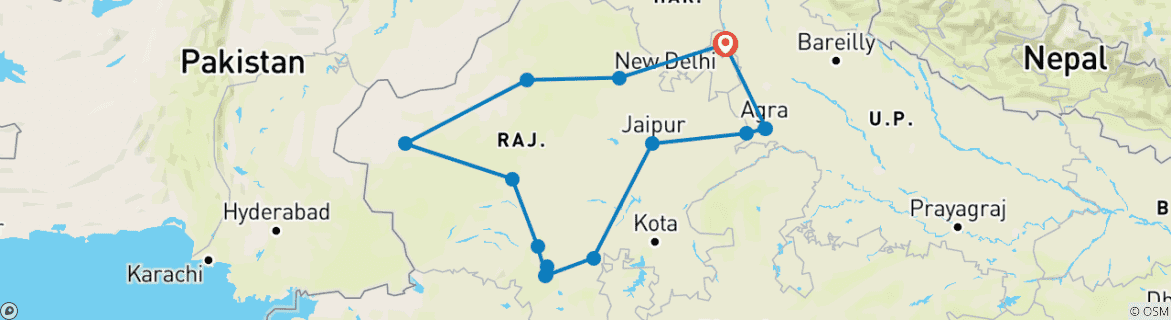 Map of Best of Rajasthan Tour