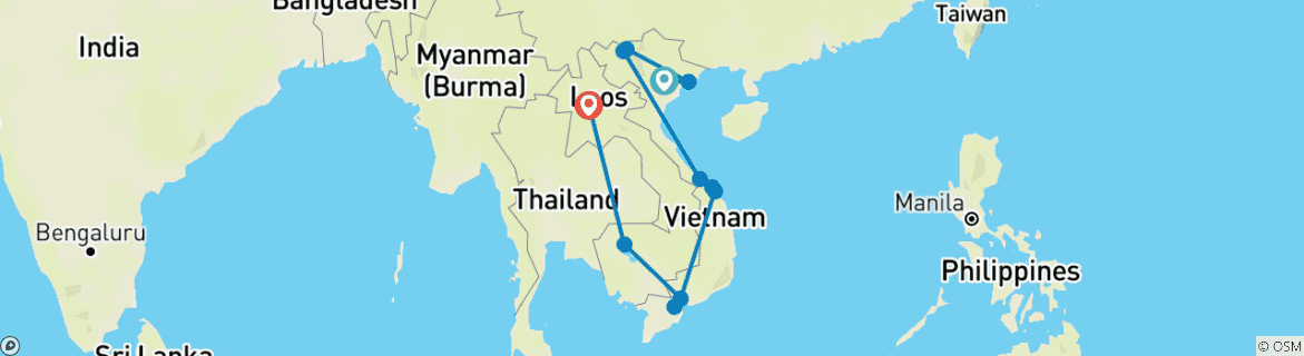 Mapa de Lo mejor de Indochina en 21 días