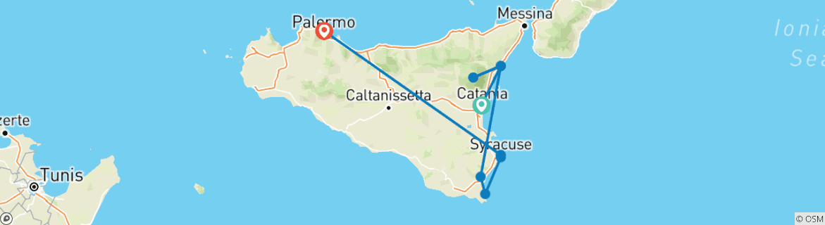 Image of a map showing the route of the tour