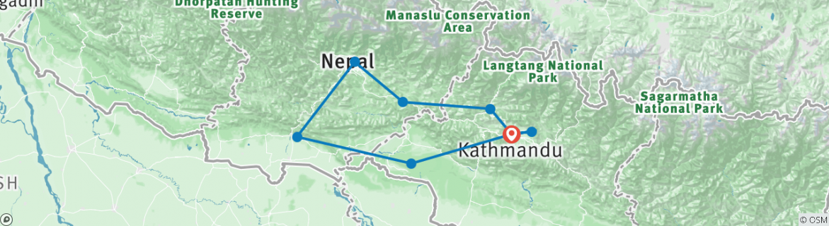 Kaart van Nepal 12 Dagen Rondreis