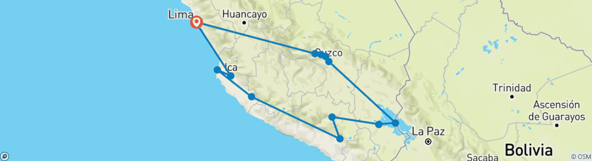 Image d'une carte montrant l'itinéraire du circuit