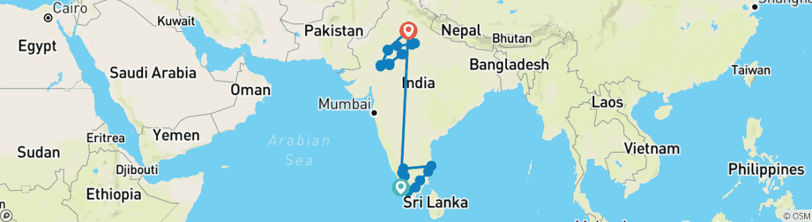 Carte du circuit Voyage complet en Inde