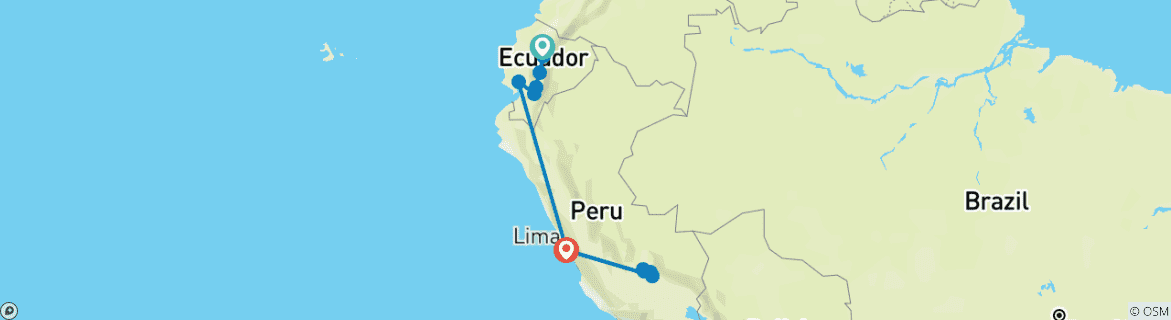 Map of Ecuador & Peru Classic 10 Days