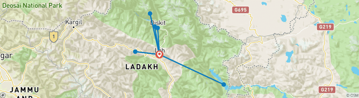 Mapa de El mejor circuito de 7 días a Leh Ladakh