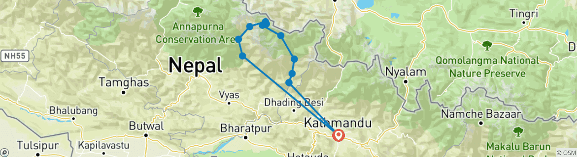 Mapa de Trekking circuito Manaslu - 13 días