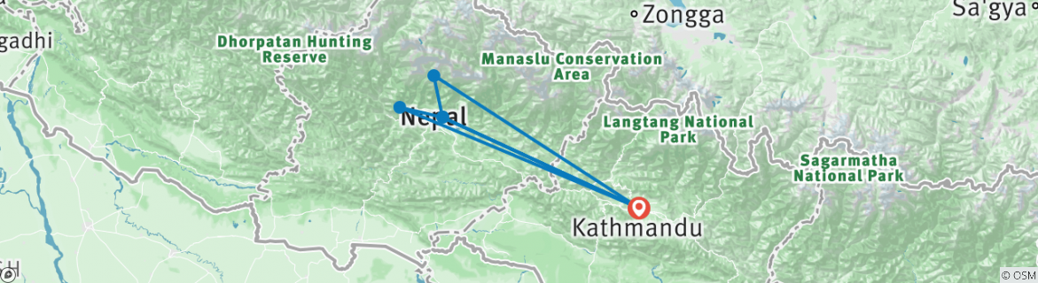 Mapa de Excursionismo Mardi Himal - 13 días