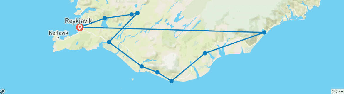 Carte du circuit 3 jours - Cercle d'or, côte sud et lagune glaciaire de Jökulsárlón - circuit de groupe