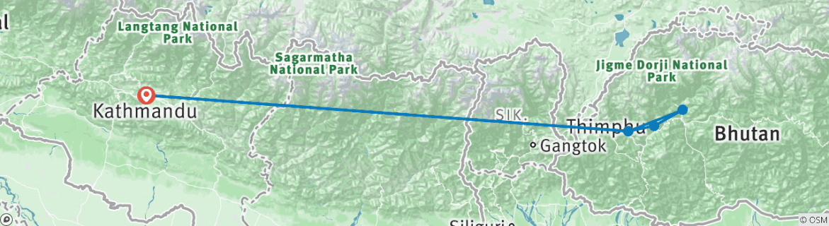 Map of Bhutan Tour - 5 Days