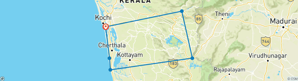 Map of Classic  Kerala - Tea Gardens To Backwaters & Beach!