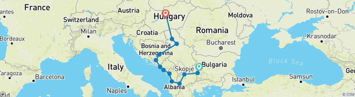 Mapa de 7 días por los Balcanes de Sofía a Budapest (Hoteles 4*)