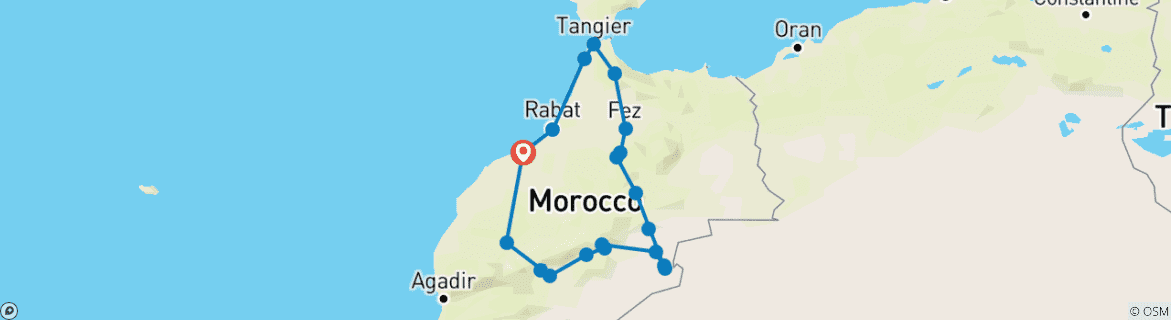 Image of a map showing the route of the tour