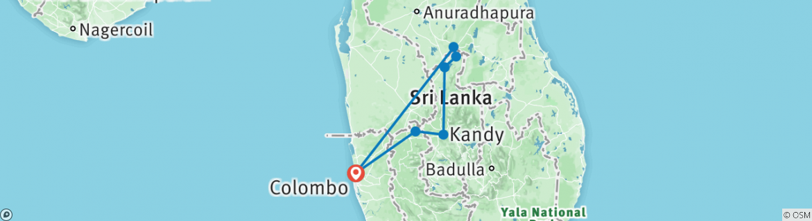 Karte von Einblick in Sri Lanka - 3 Tage (Privatrundreise)