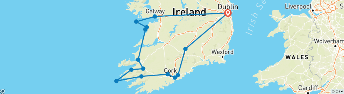 Carte du circuit Circuit en petit groupe de 7 jours de l'Irlande à l'île