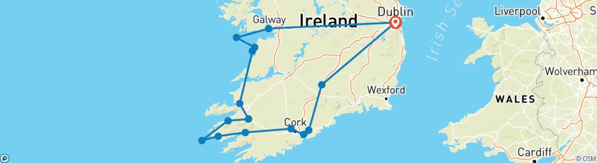 Mapa de Circuito de 7 días de Irlanda a la isla en grupo reducido