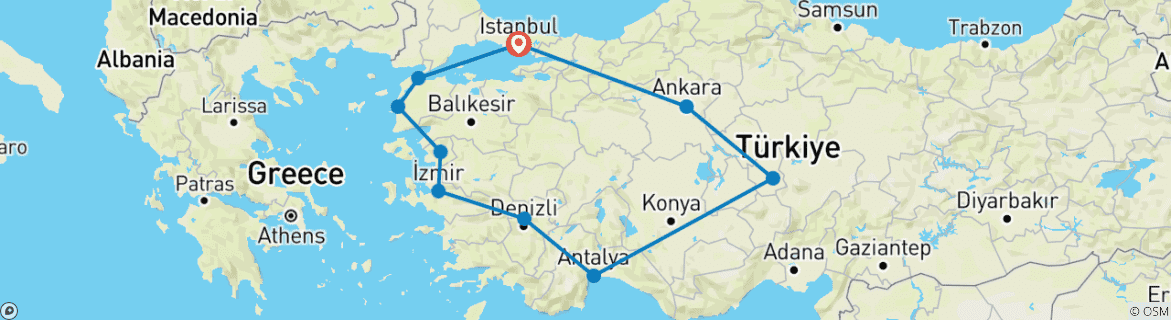 Image of a map showing the route of the tour