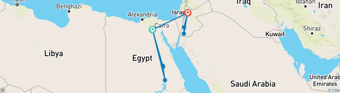 Karte von Pauschalreise 12 Tage 11 Nächte nach Kairo, Luxor, Assuan & Petra Rundreise