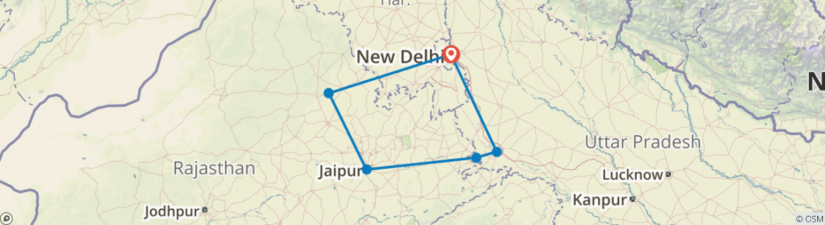 Image of a map showing the route of the tour