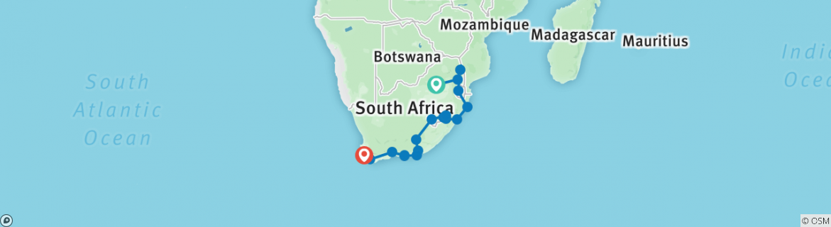 Map of 20-day South Africa, Lesotho & Eswatini Explorer (Camping)