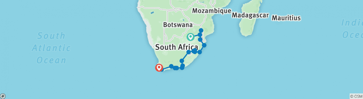 Map of 20-day South Africa, Lesotho & Eswatini Explorer (Accommodated)