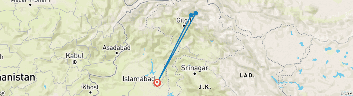 Foto van een kaart met de route van de rondreis