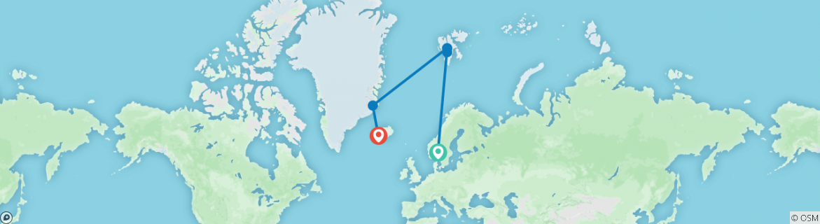 Mapa de Tres islas árticas - en dirección sur, operado por Quark