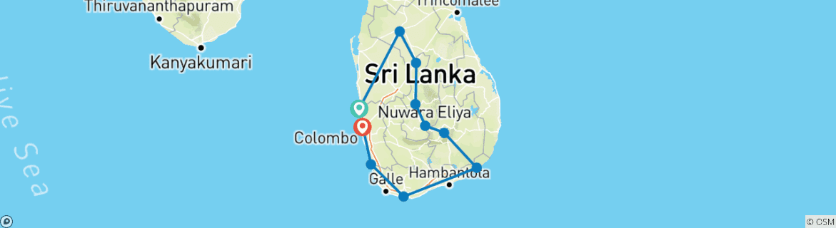 Carte du circuit Best Touch of Sri Lanka