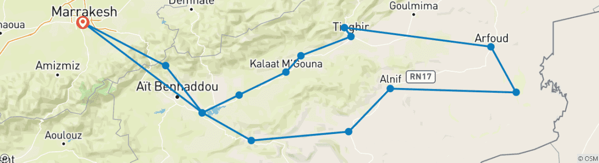 Karte mit der Reiseroute