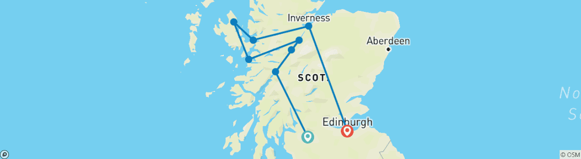 Map of Loch Ness, the Jacobite and Skye Guided Rail Tour