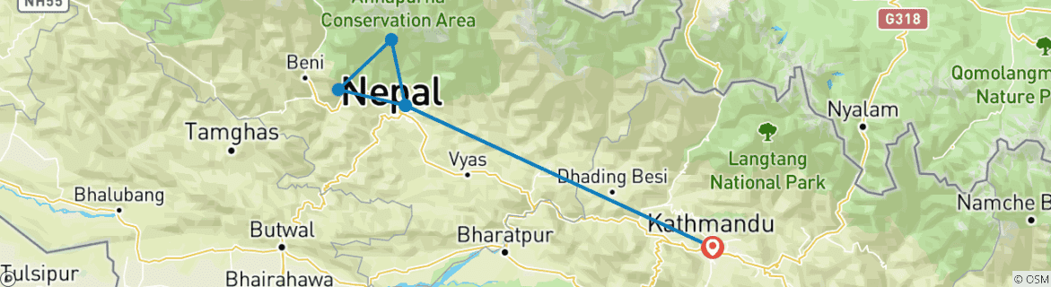 Map of Mardi Himal Trek - 9 Days