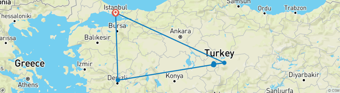 Carte du circuit 3 jours Cappadoce et Pamukkale (droits d'entrée dans les musées inclus)